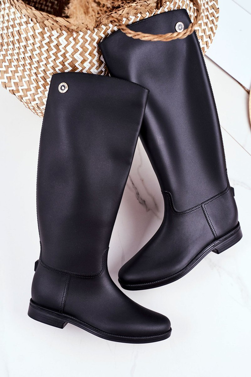 Dámske galoshes pod kolenom čierne gumové topánky