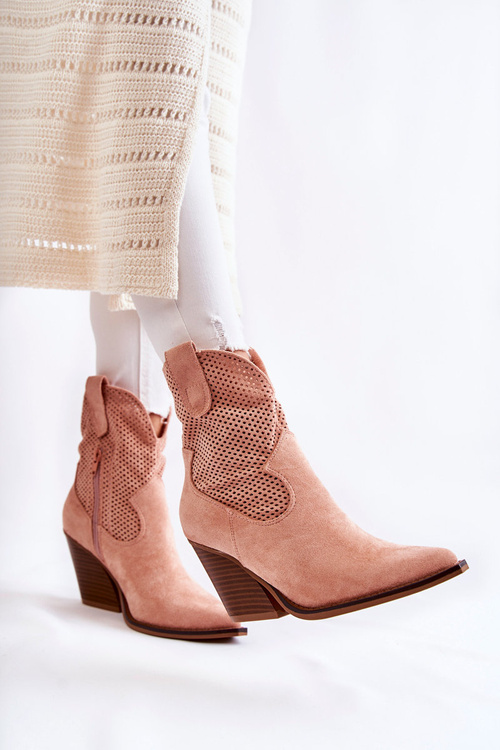 Dámské semišové prolamované boty Cowboy Růžový Eleonore