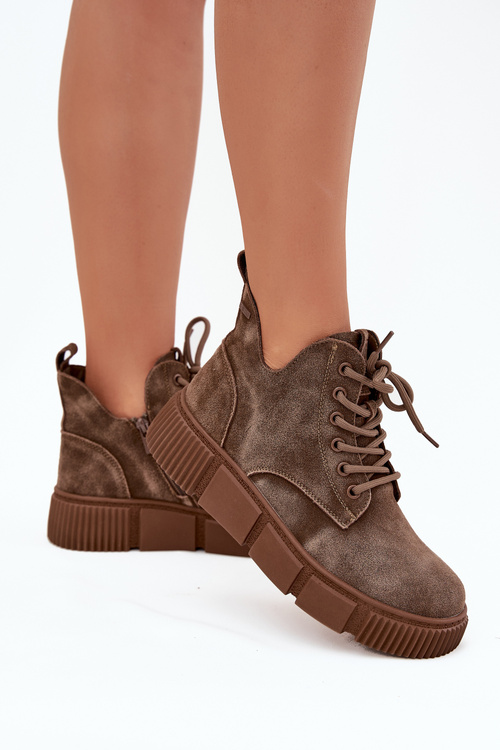 Semišové nízke dámske členkové topánky na platforme Big Star SS274594 béžové