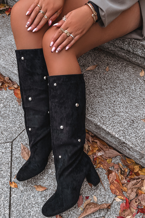 Dámské kozačky s izolací na podpatku s ozdobnými detaily černé Lucinda