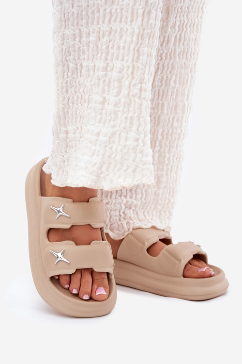 Pěnové dámské pantofle na platformě tmavě béžové Falowena