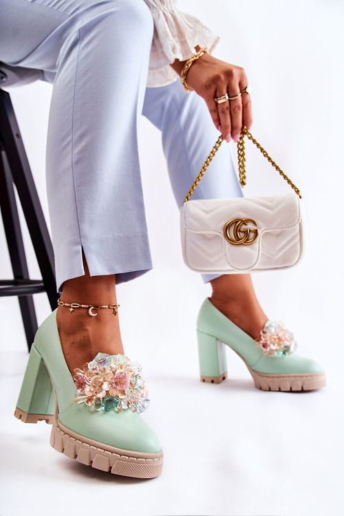 Elegantní lodičky S Ornamentem Hladká zelená Caterine