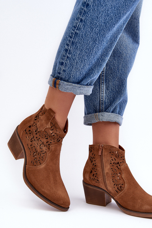 Suede Openwork Boots D&A SN622-21 Camel
