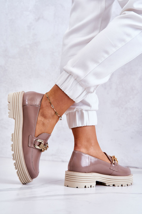 Dámské boty Brogues kožená Zlatá dekorace Tmavě béžová Laura Messi 2383