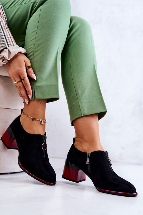 Módní semišové boty na sloupku černo-červené Lorena