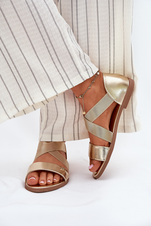 Dámske ploché sandále s elastickými popruhmi zlaté Marinea