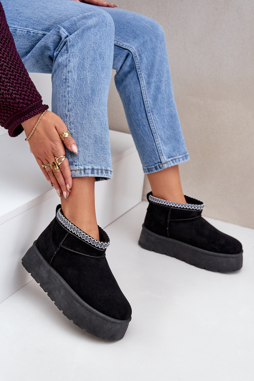 Snehové topánky na platforme s ozdobným vyšívaním čierne Heslania