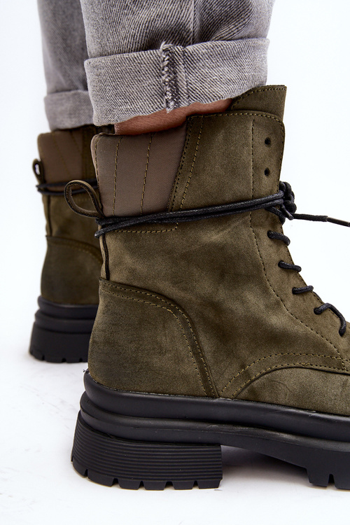 Dámské boty trapery na tlusté podrážce tmavě zelené Narelona