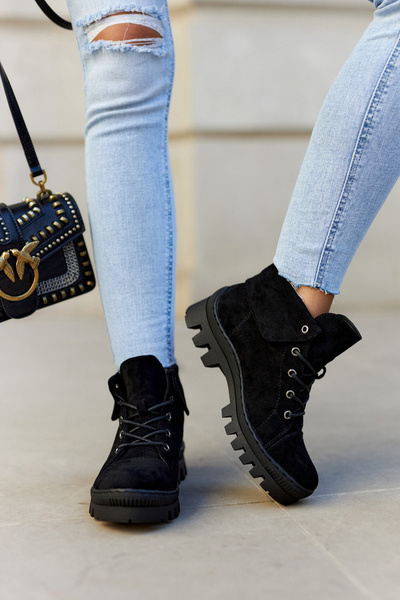 Semišové jarné topánky zviazané čierne dalles