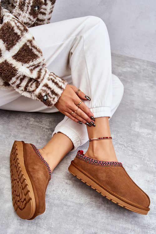 Dámska semišová papie s ťavou ťavou kožušinou