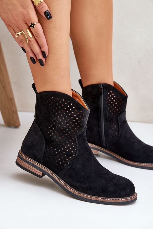 Děrované Boty Na Plochém Podpatku Černé Zinollia