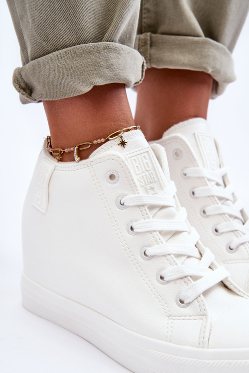 Dámske kožené tenisky na veľkej hviezde MM274002 Biely klin