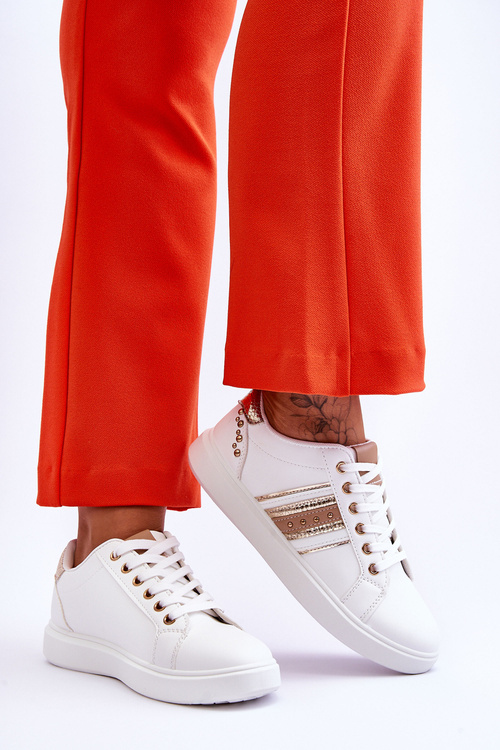 Dámské kožené tenisky s cvočky Bílá a zlatá Dory