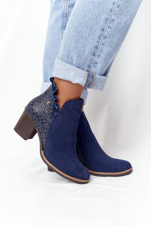 Dámské Kotníkové Boty na Podpatku Kožené Maciejka Tmavě Modré 04833-17