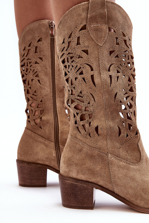 Suede Boots Openwork Beige Levski 3320