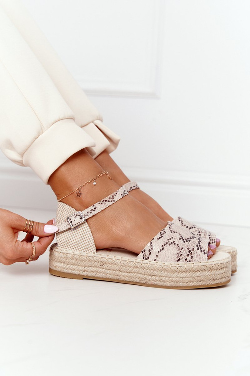 Sandále na plošine s vrkôtkovým béžovým hadom vzorom Megara