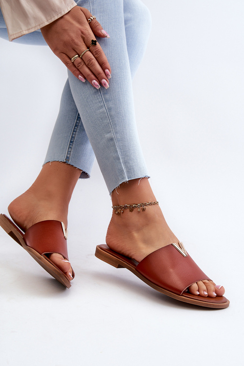 Dámské sandály z eko kůže na ploché podrážce hnědé Maliha