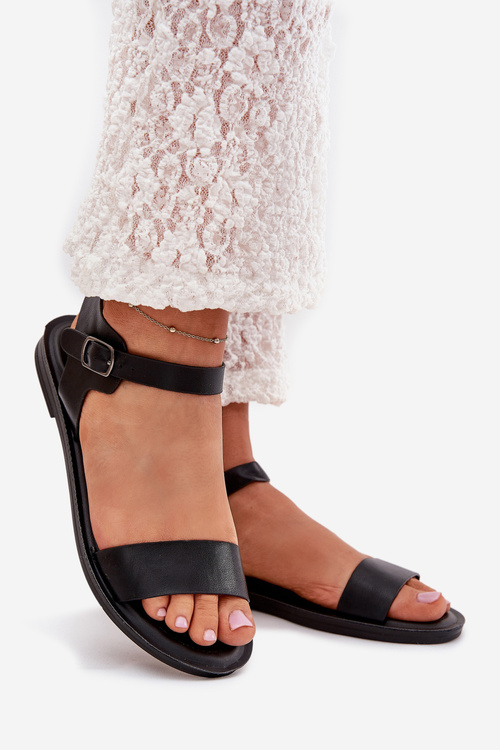 Dámske Sandále Na Plochéj Opätku Eko Koža Čierne Kivara