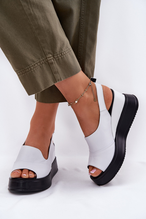 Kožené Dámské Sandály Na Klínu Artiker 52C0483 Bílé