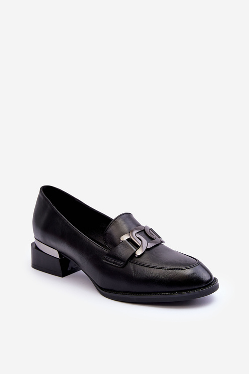 Kožené mokasíny na podpatku černé Sakina