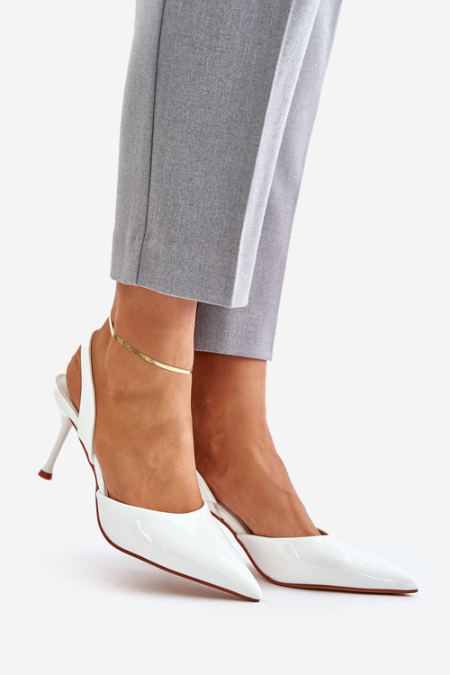 Lakované Lodičky S Otvorenou Pätou Biele Emmizola