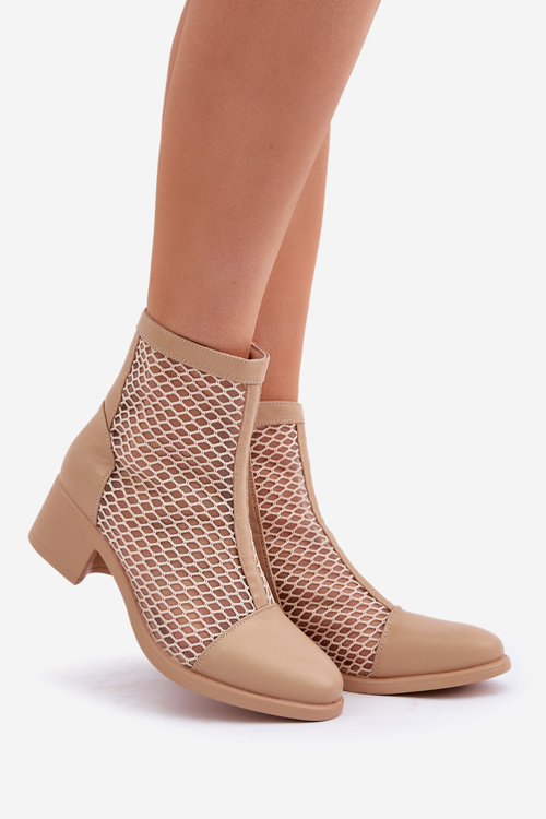 Dámske Sieťované Čižmy Na Opätku Béžové Lithyia