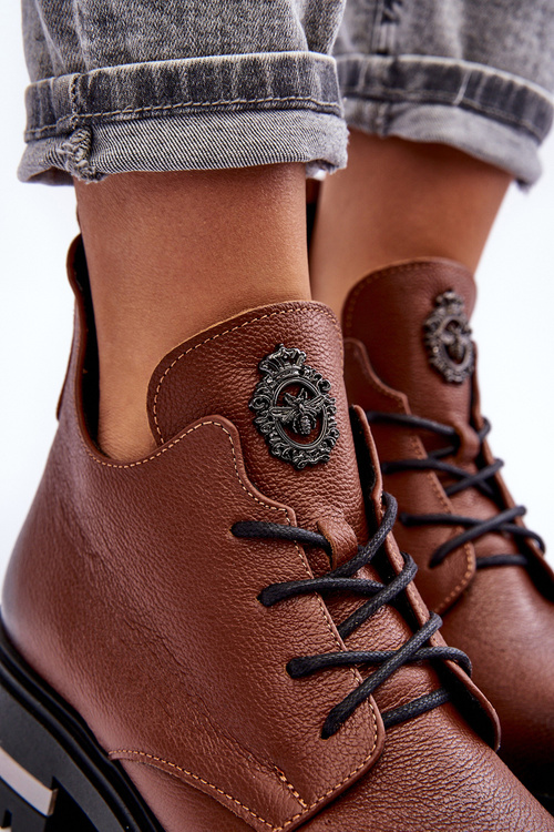 Dámské kožené botky s plochou podrážkou hnědé Charline