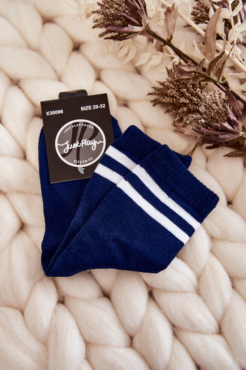 Mládež Bavlněné Sportovní Ponožky S pruhy Námořnicky Modrými
