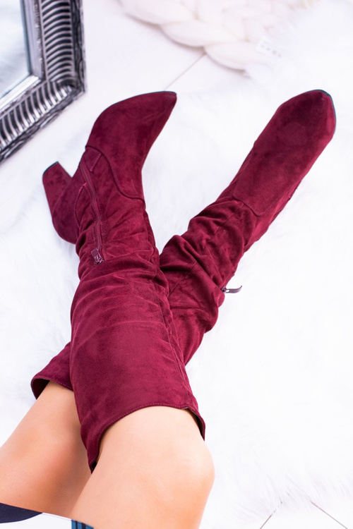 Dámské Kozačky Na Podpatku Semišové Burgundské Nightcall