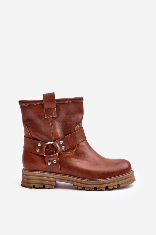 Kožené Dámské Botky Na Plochém Podpatku Hnědé Lewski 3610