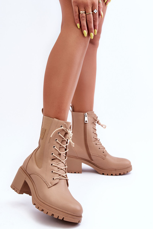 Dámské kožené boty na podpatku Bežové Esnar