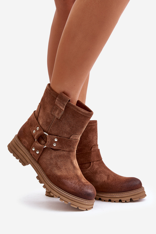 Dámské Botky Z Semiše Na Plochém Podpatku Hnědé Lewski 3610