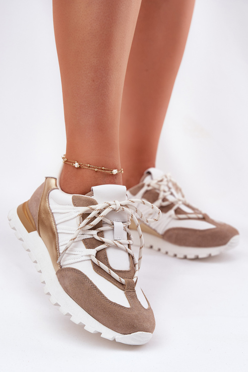 Kožené Polobotky Sneakers Dámské Artiker 56C1738 Bežovo-Zlaté