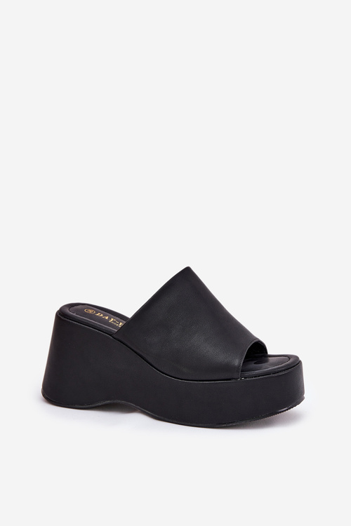 Eko Kožené Sandále Dámske Na Platforme A Opätku Čierne Kisoffi