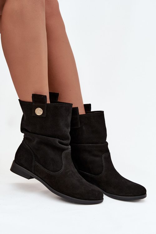 Kožené semišové dámske čižmy s žebrováním zateplené Zazoo 4210 Čierne