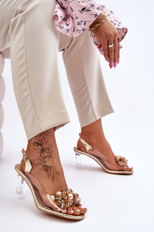 Elegantní transparentní sandály se zdobením zlate Lilah