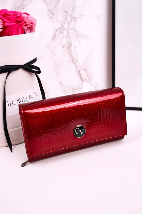 Veľká kožená dámska peňaženka Cavaldi lakovaná červená