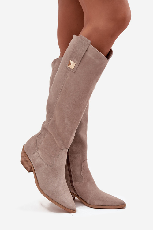 Kožené Semišové Kozačky Kovářky Vyhřívané Zazoo 4224 Cappuccino