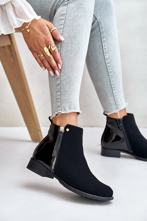 Zateplené čižmy na plochom podpätku s nízkym zvrškom čierne Zinariella