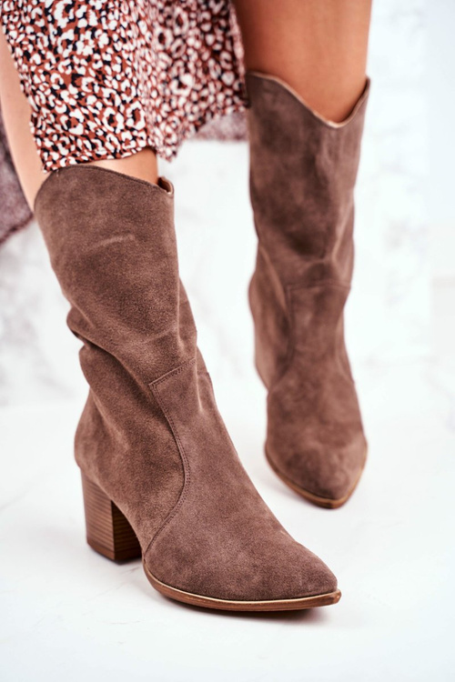 Dámske vysoké podpätky Nubuk cappuccino Nicole 2580 Koža