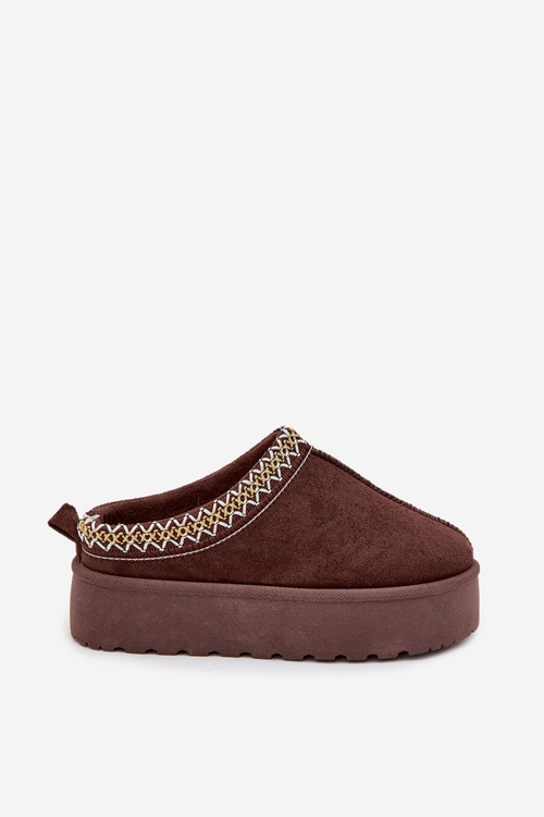 Dětské mládežnické sněhule s výšivkou na platformě čokoládové Jolisse