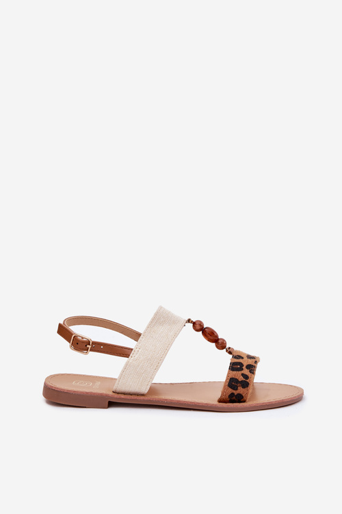 Ploché Dámske Sandále S Korálkami Leopardie Hnedé Virona