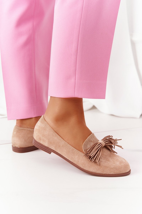 Semišové Dámské Mokasíny S Třásněmi Béžové Alicante