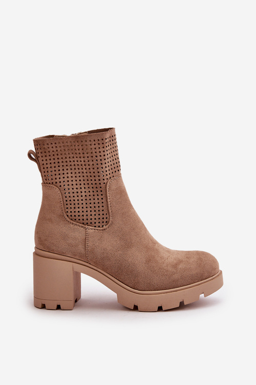 Dámské boty na podpatku se zipem eko semišové béžové Rashmi