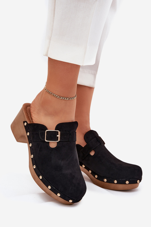 Dámské Pantofle Na Podpatku S Přezkou Černé Veldexina