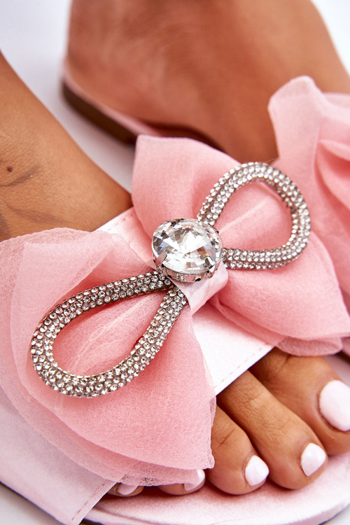 Dámské pantofle s mašlí a kamínky Růžove Jolene