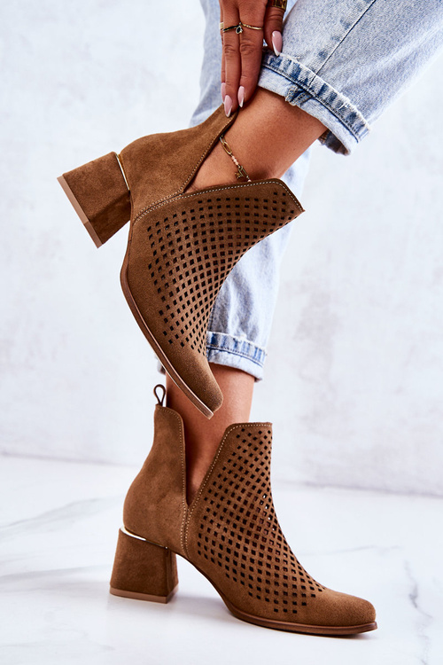 Suede Openwork Boots Lewski Shoes 3165 Camel