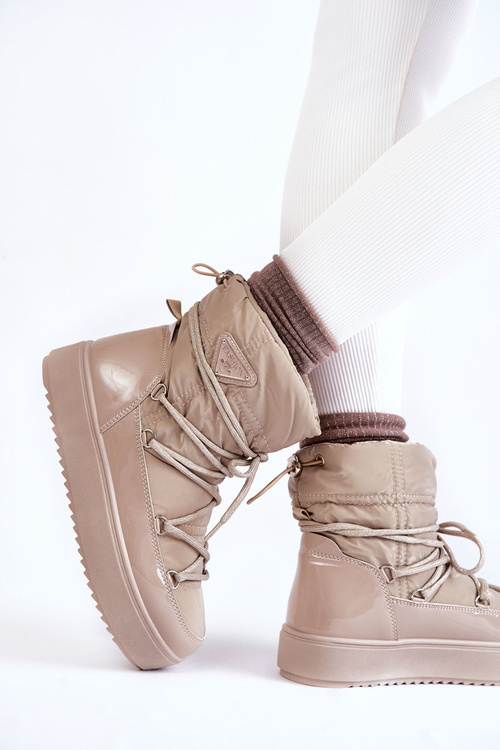 Dámské módní šněrovací boty do sněhu béžové Carrios