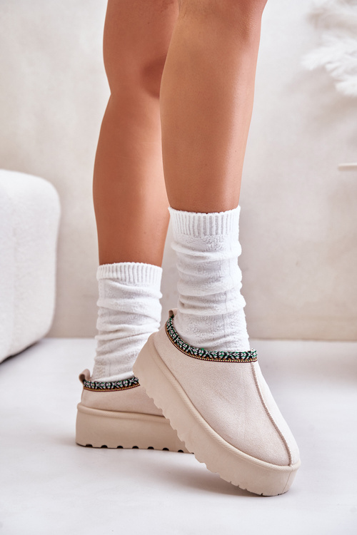 Dámské Pantofle Na Platformě S Vyšitím Světle Béžové Neroma