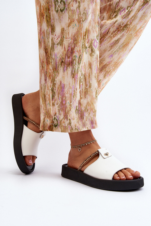 Dámske kožené sandále Zazoo 2896 Bielo-čierne